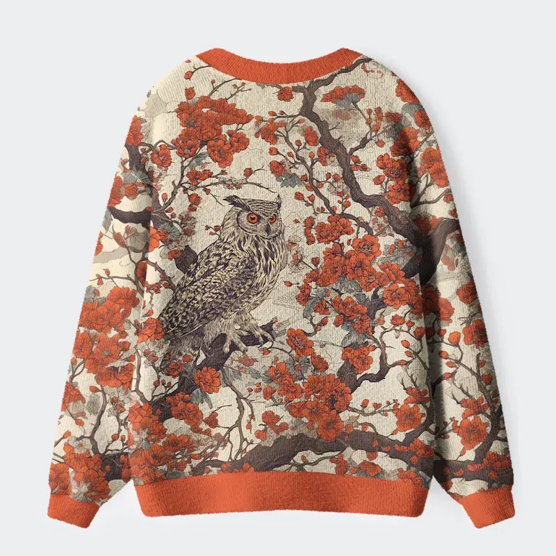 Tokyo-Tiger Owl And Plum Blossom Ugly Cardigan Sweater