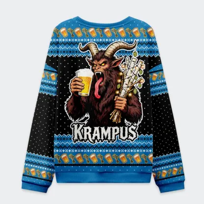 Tokyo-Tiger Krampus Drinking Beer Christmas Ugly Sweatshirt
