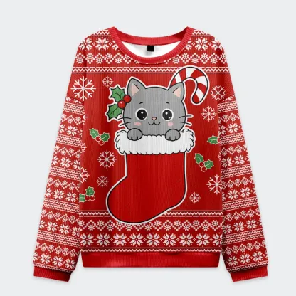 Tokyo-Tiger Cat In The Sock Christmas Ugly Sweatshirt