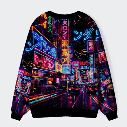 Tokyo-Tiger Tokyo Street Scene Ugly Cardigan Sweater