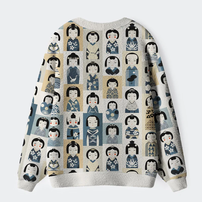 Tokyo-Tiger Kokeshi Japan Ugly Cardigan Sweater