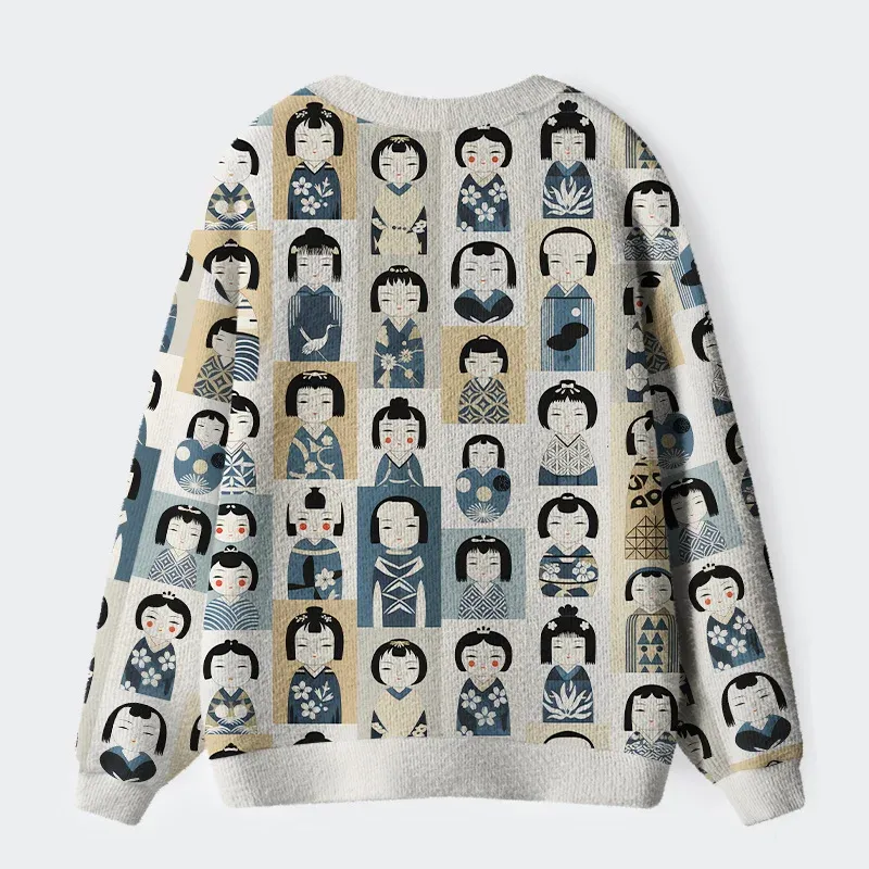 Tokyo-Tiger Kokeshi Japan Ugly Cardigan Sweater