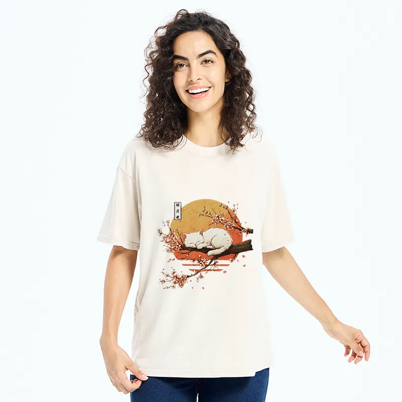 Tokyo-Tiger Cat Sakura Washed T-Shirt
