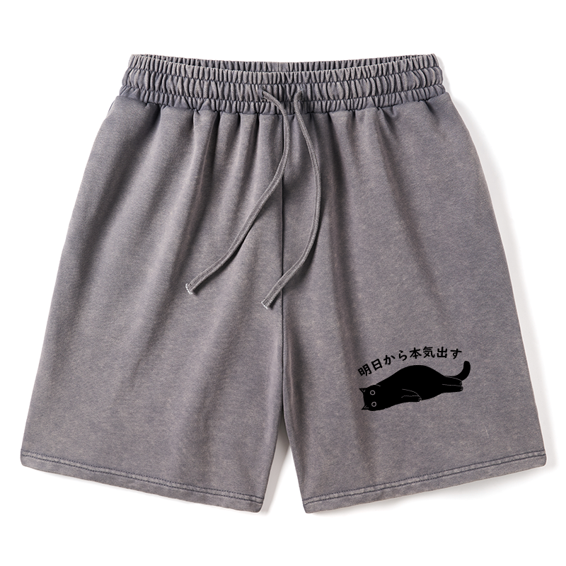 Tokyo-Tiger I'm Going To Get Serious Tomorrow Washed Shorts