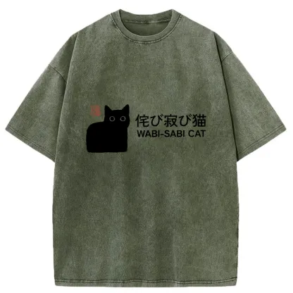 Tokyo-Tiger Wabi-sabi Cat Japanese Washed T-Shirt