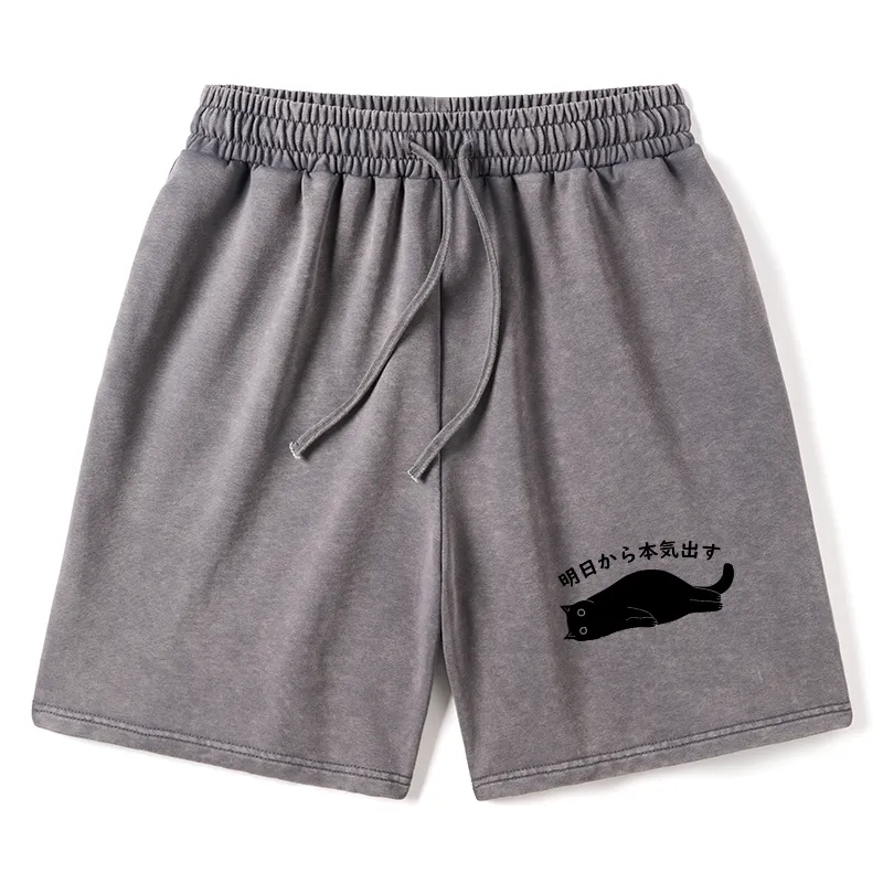 Tokyo-Tiger I'm Going To Get Serious Tomorrow Washed Shorts