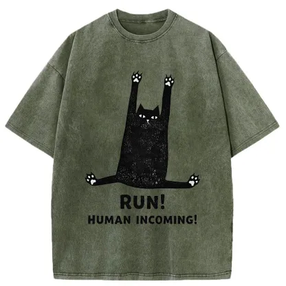 Tokyo-Tiger Frightened Cat Washed T-Shirt