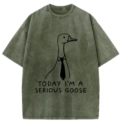 Tokyo-Tiger Serious Goose Funny Washed T-Shirt