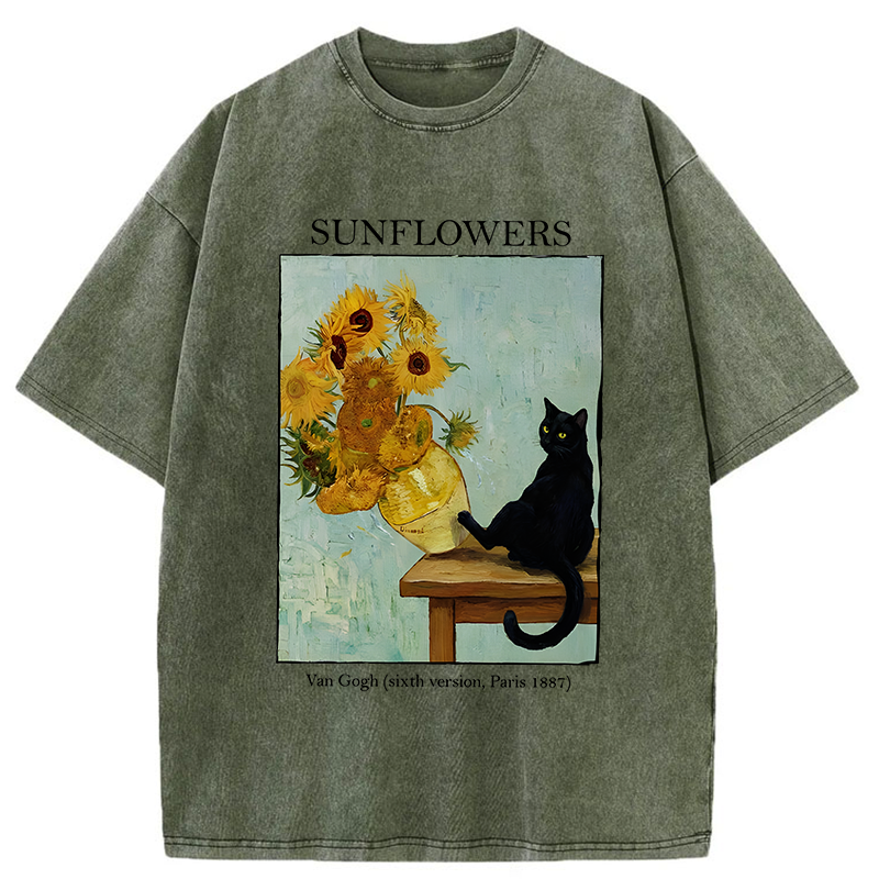 Tokyo-Tiger Cat Kicked The Sunflower Vase Washed T-Shirt