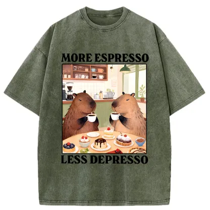 Tokyo-Tiger Capybaras Drink More Coffee Washed T-Shirt