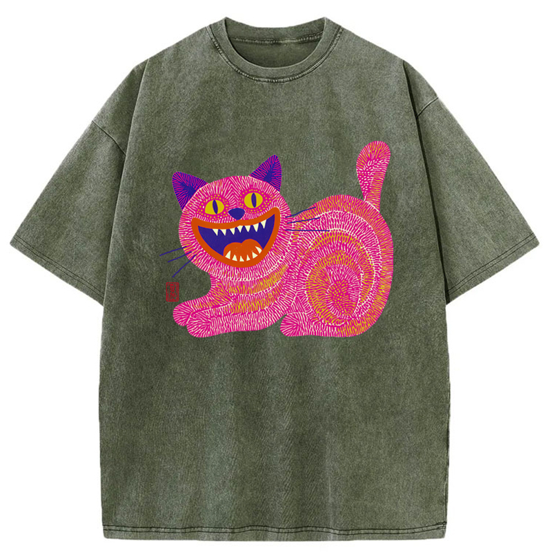 Tokyo-Tiger Chubby Fang Cat Washed T-Shirt