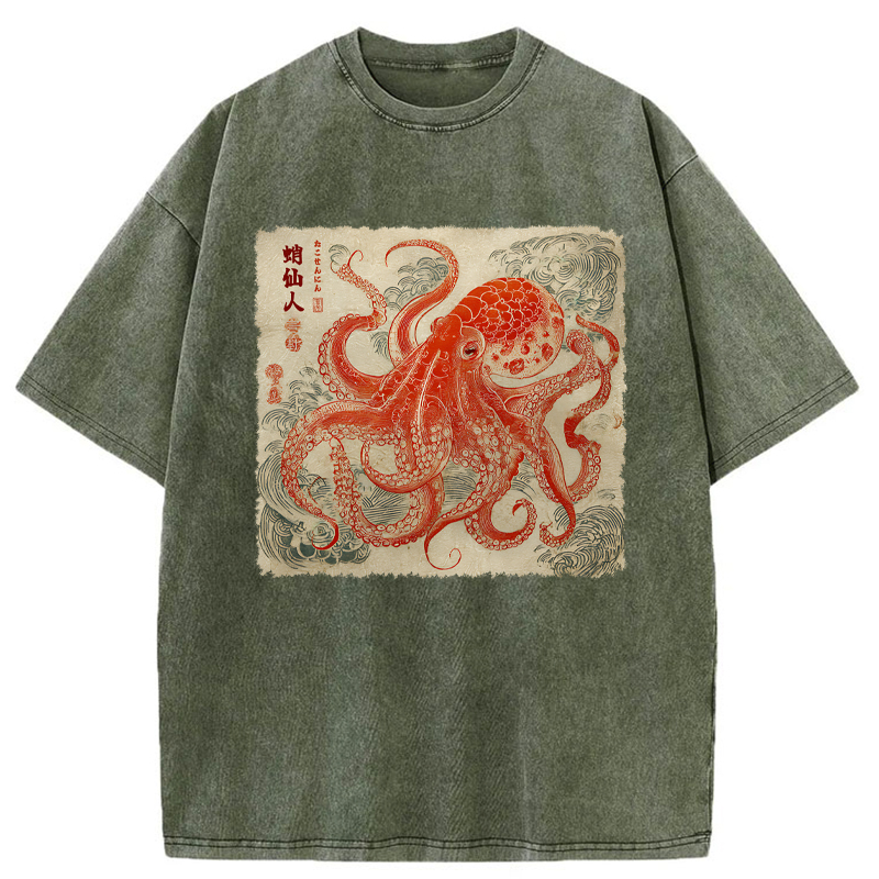 Tokyo-Tiger Octopus Sage Washed T-Shirt