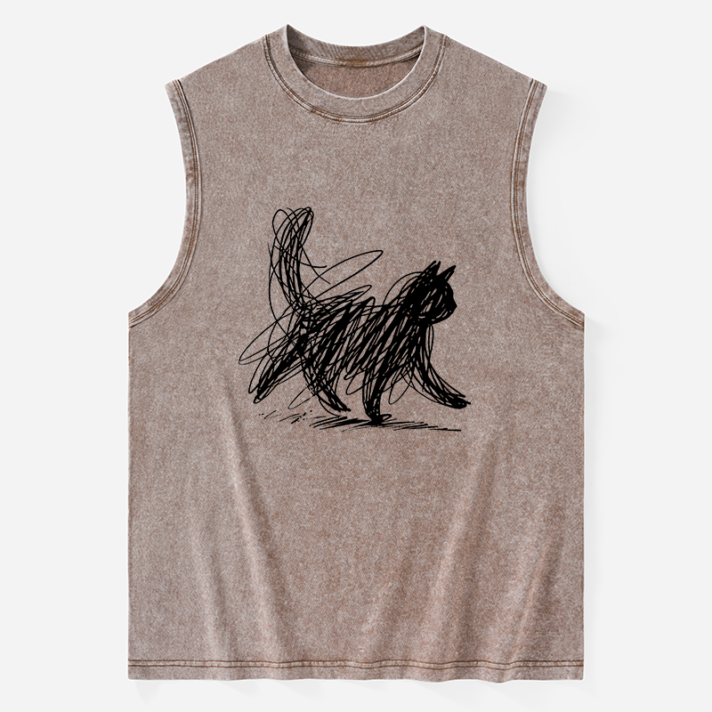 Tokyo-Tiger Minimalist Cat Art Washed Tank