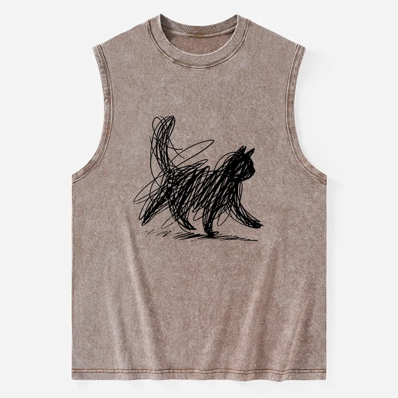 Tokyo-Tiger Minimalist Cat Art Washed Tank