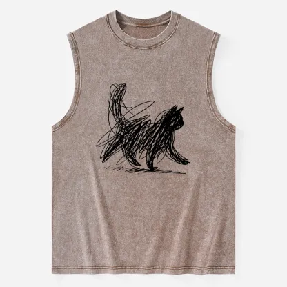 Tokyo-Tiger Minimalist Cat Art Washed Tank