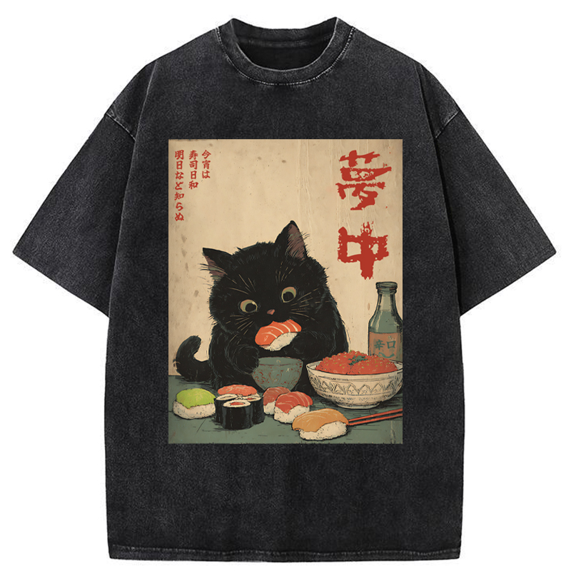 Tokyo-Tiger The Black Cat’s Sushi Night Washed T-Shirt