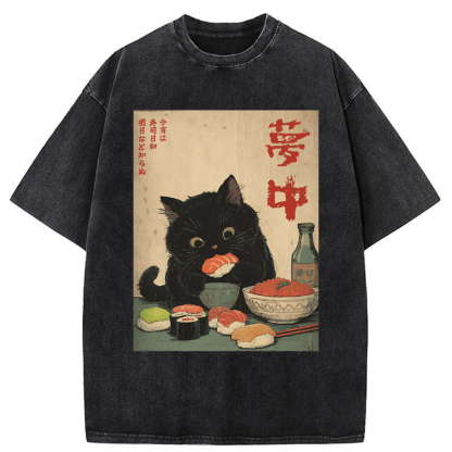 Tokyo-Tiger The Black Cat’s Sushi Night Washed T-Shirt