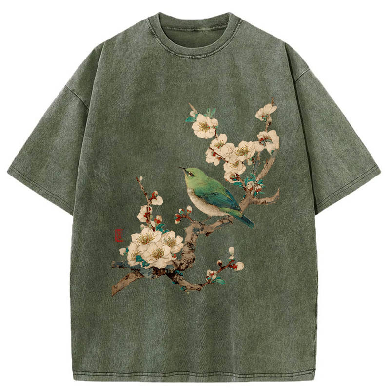Tokyo-Tiger Perched In Bloom Washed T-Shirt