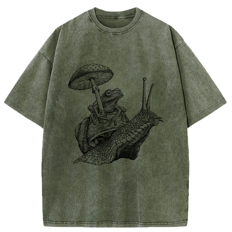 Tokyo-Tiger Snail Is Carrying A Frog On Its Back Washed T-Shirt