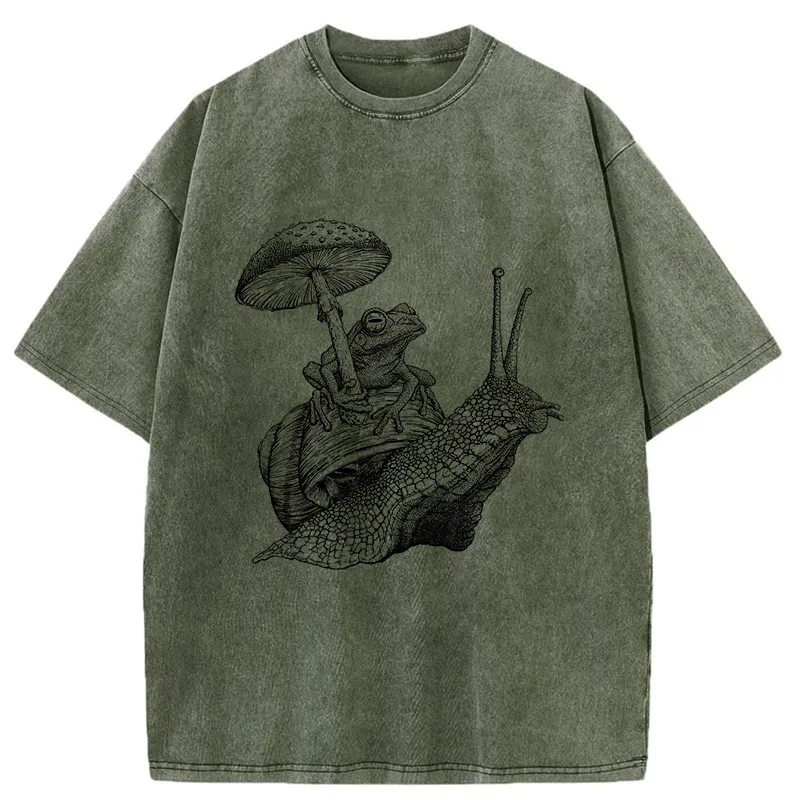 Tokyo-Tiger Snail Is Carrying A Frog On Its Back Washed T-Shirt