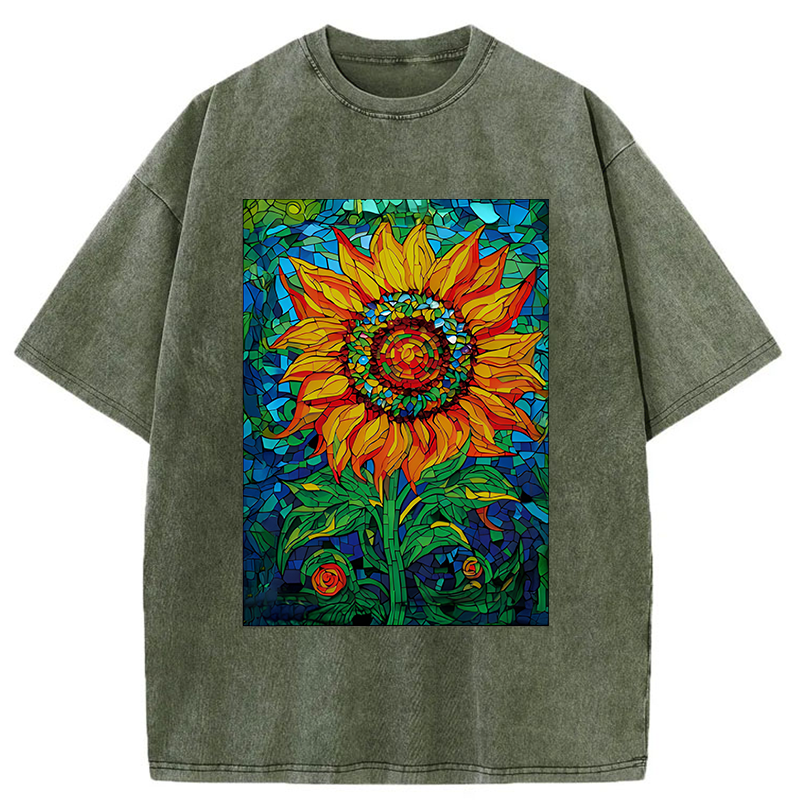Tokyo-Tiger Colorful Art Sunflower Washed T-Shirt