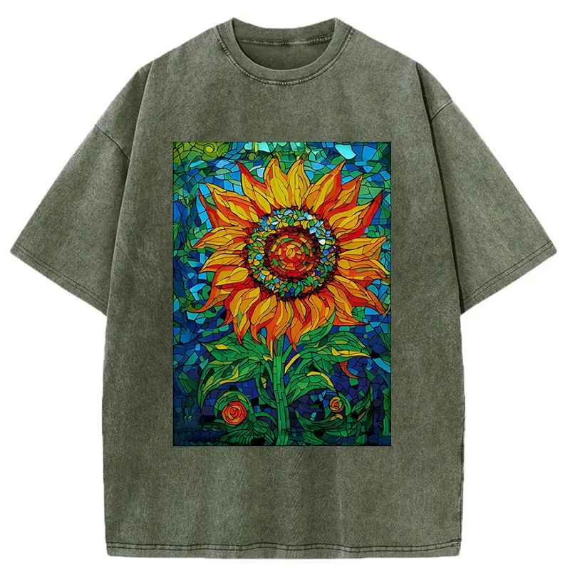 Tokyo-Tiger Colorful Art Sunflower Washed T-Shirt