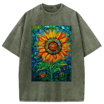 Tokyo-Tiger Colorful Art Sunflower Washed T-Shirt