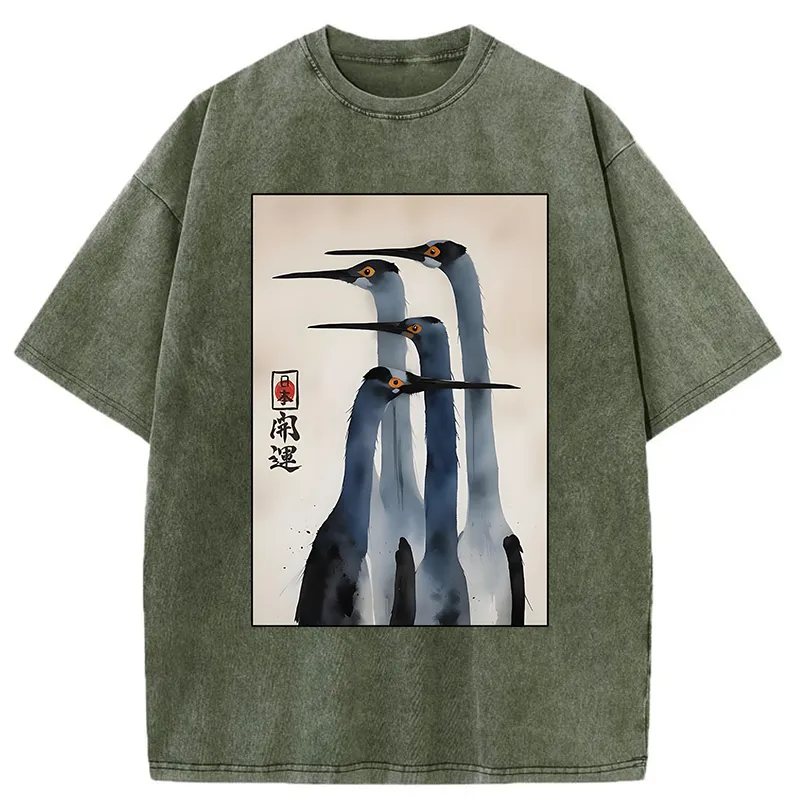 Tokyo-Tiger Retro Sandhill Crane Washed T-Shirt