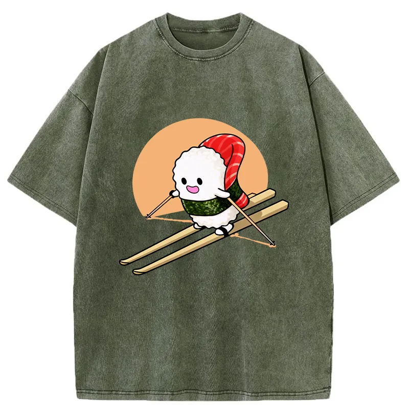 Tokyo-Tiger Sushi Goes Skiing Washed T-Shirt
