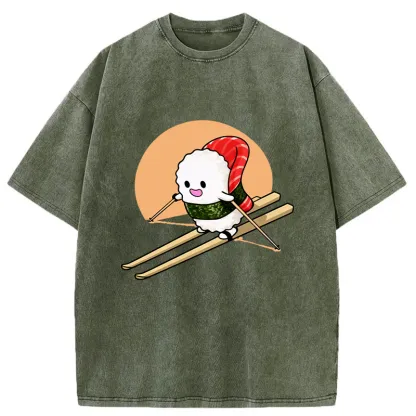 Tokyo-Tiger Sushi Goes Skiing Washed T-Shirt