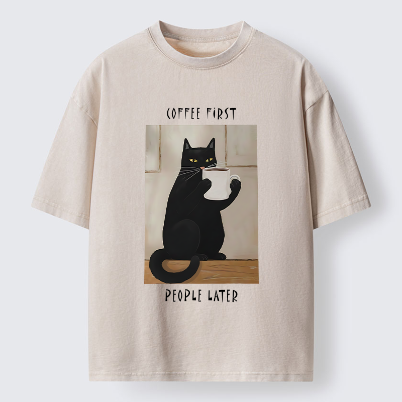 Tokyo-Tiger Drink Coffee First Washed T-Shirt