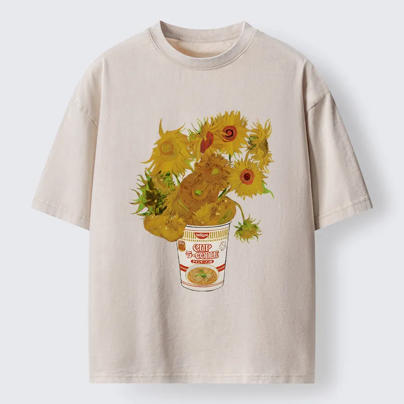 Tokyo-Tiger Sunflower Ramen Bottle Washed T-Shirt