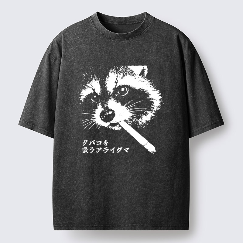 Tokyo-Tiger Somking Raccoon Washed T-Shirt