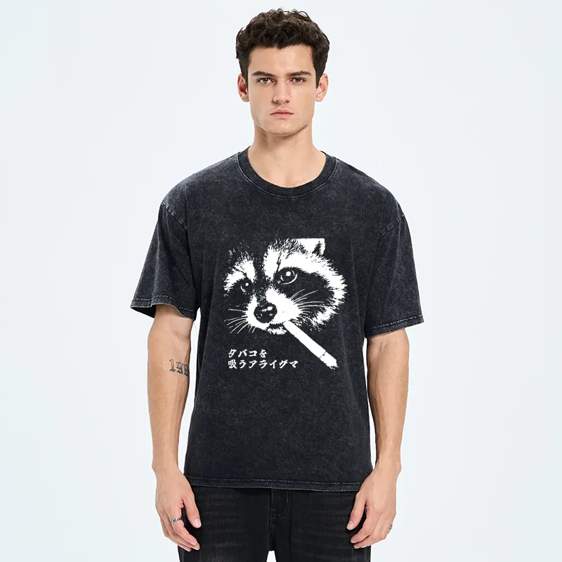 Tokyo-Tiger Somking Raccoon Washed T-Shirt