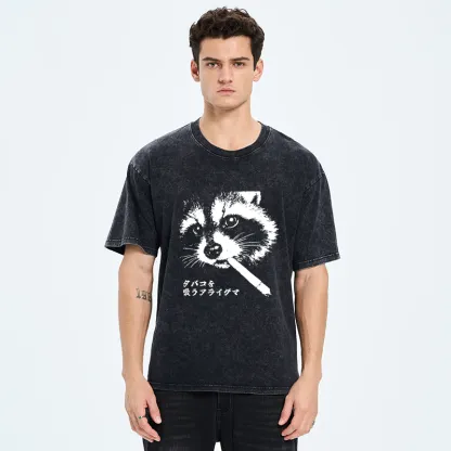 Tokyo-Tiger Somking Raccoon Washed T-Shirt