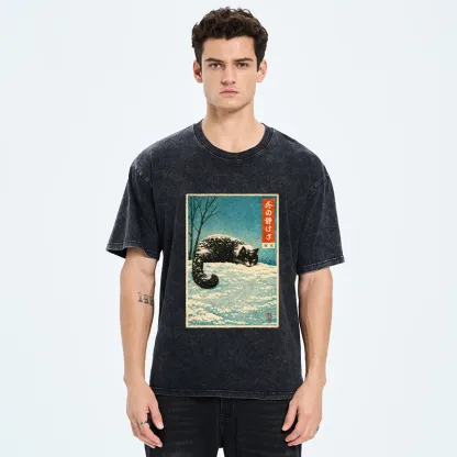 Tokyo-Tiger A Cat In Winter Silence Washed T-Shirt
