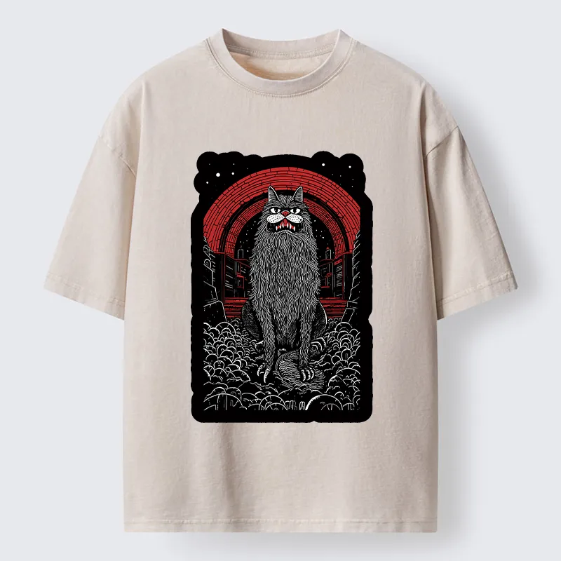 Tokyo-Tiger Terrifying Big-mouthed Cat Washed T-Shirt