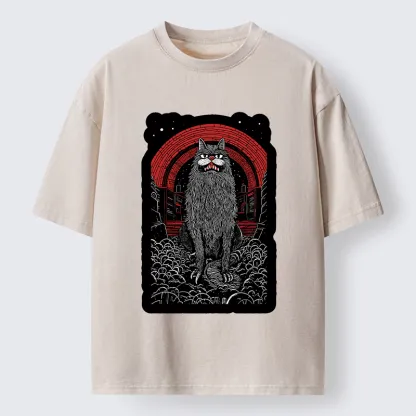 Tokyo-Tiger Terrifying Big-mouthed Cat Washed T-Shirt
