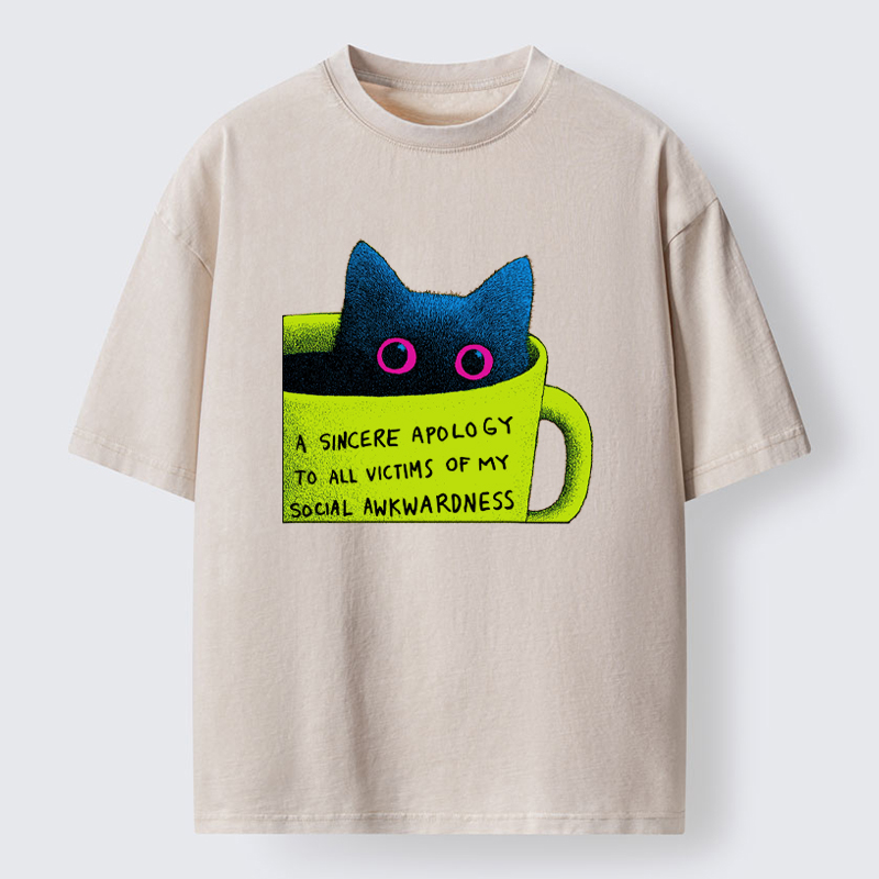 Tokyo-Tiger Social Awkward Cat Washed T-Shirt