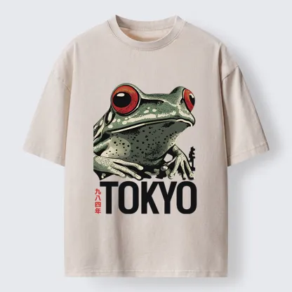 Tokyo-Tiger Retro Tokyo Frog Washed T-Shirt