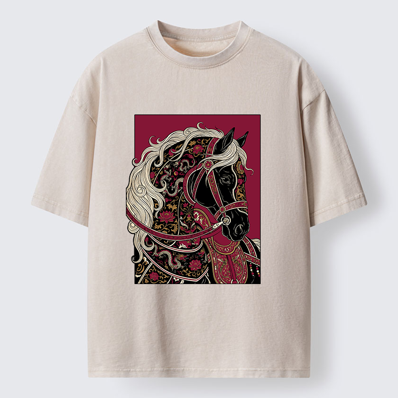 Tokyo-Tiger Elegant Dark Horse Washed T-Shirt