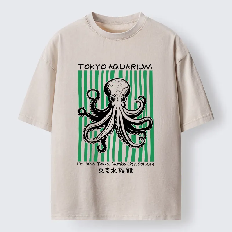 Tokyo-Tiger Cute Tokyo Octopus Washed T-Shirt