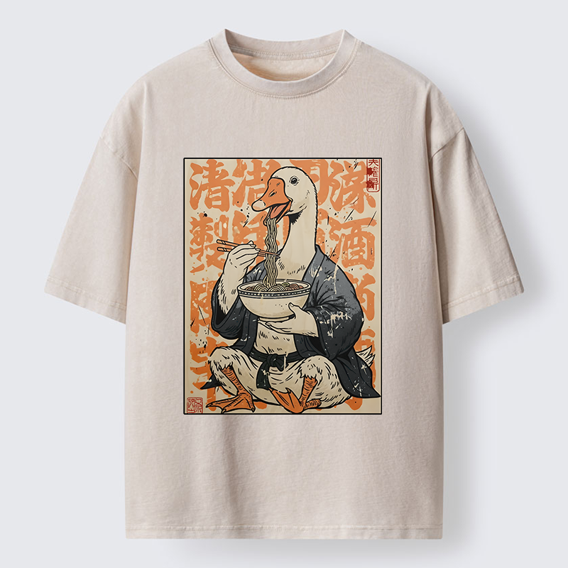 Tokyo-Tiger Duck Samurai Eats Ramen Washed T-Shirt