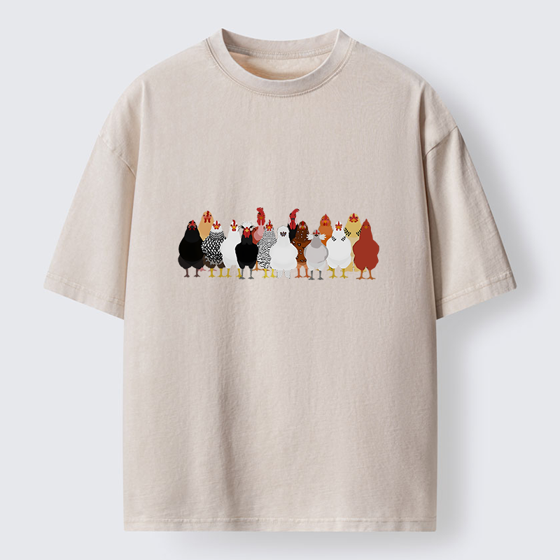 Tokyo-Tiger Funny Chickens Washed T-Shirt