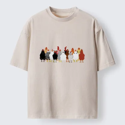 Tokyo-Tiger Funny Chickens Washed T-Shirt
