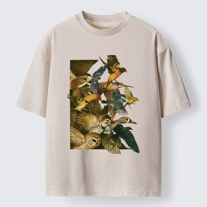 Tokyo-Tiger Flock Of Flying Birds Washed T-Shirt