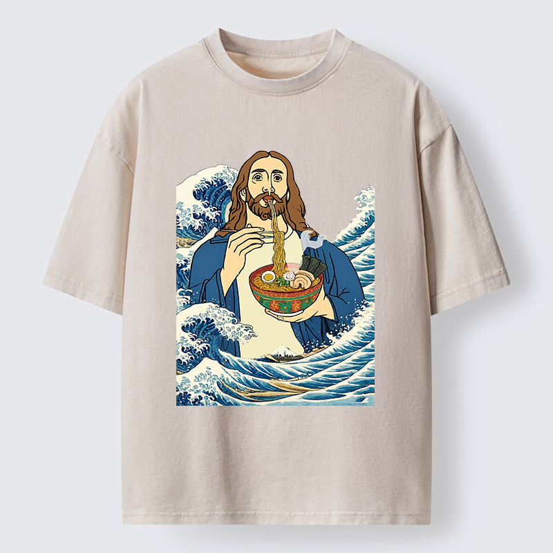 Tokyo-Tiger God Eats Ramen Washed T-Shirt