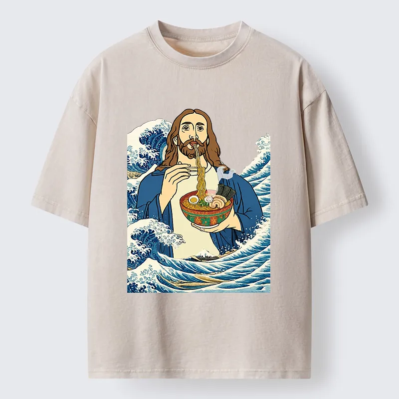 Tokyo-Tiger God Eats Ramen Washed T-Shirt