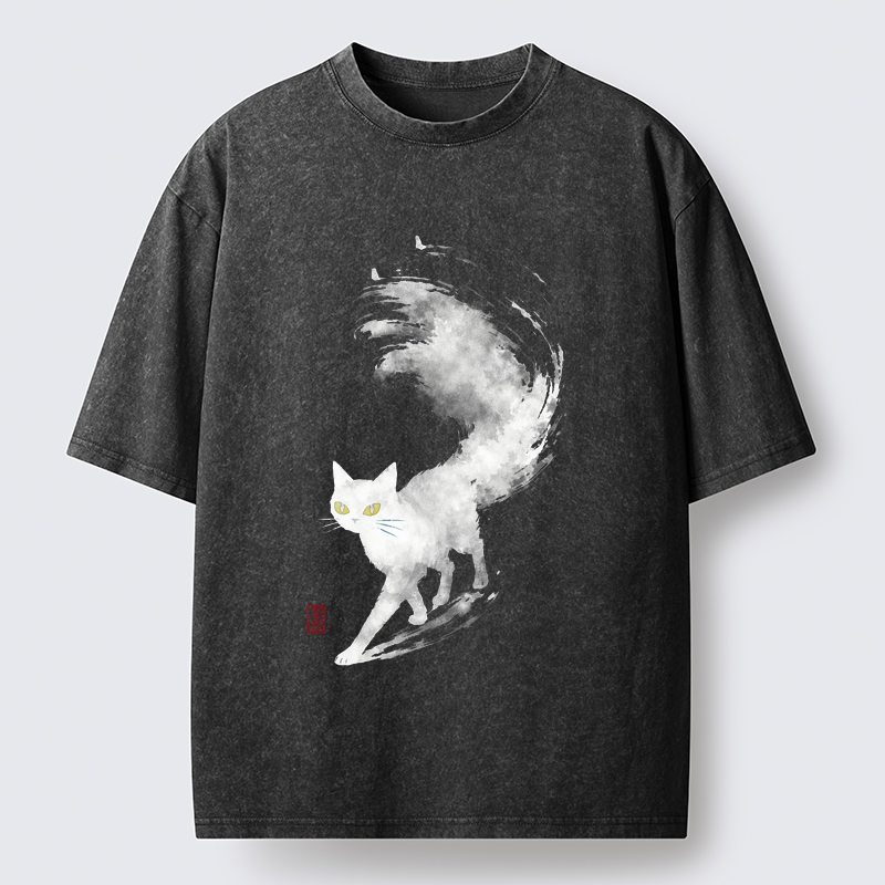Tokyo-Tiger Cat In Motion Washed T-Shirt
