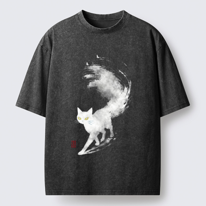 Tokyo-Tiger Cat In Motion Washed T-Shirt